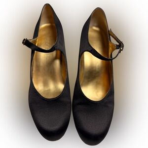 Apostrophe Black Satin Mary Jane Heels